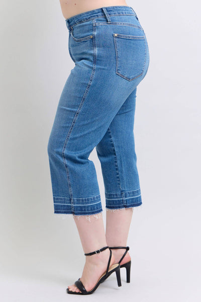 Judy Blue High Waist Tummy Control Release Hem Crop Wide Leg Denim Jeans 88875-Jeans-Sunshine and Wine Boutique