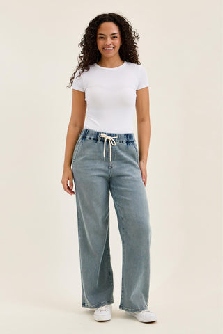 Judy Blue High Waist Aged Stone Knit Wilhelmina Baggy Denim Jeans 881127