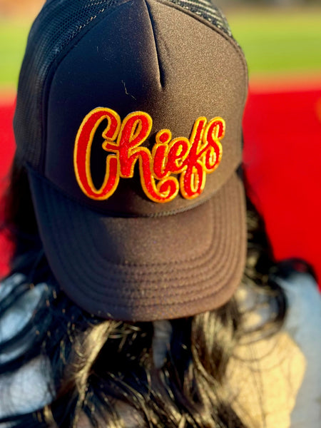 Texas True Threads Red & Gold Chiefs Chenille Patch Trucker Cap 3 Color Options - Exclusive-Hats-Sunshine and Wine Boutique