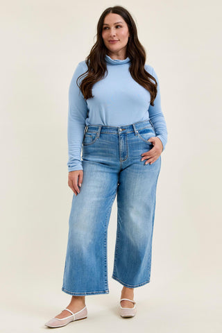 Judy Blue Mid Rise Claudia Ankle Wide Leg Denim Jeans 82738