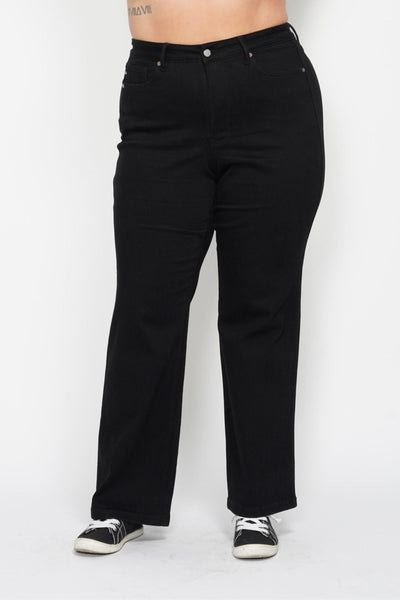 Judy Blue High Waist Tummy Control Black Classic Straight Denim 88866-Jeans-Sunshine and Wine Boutique