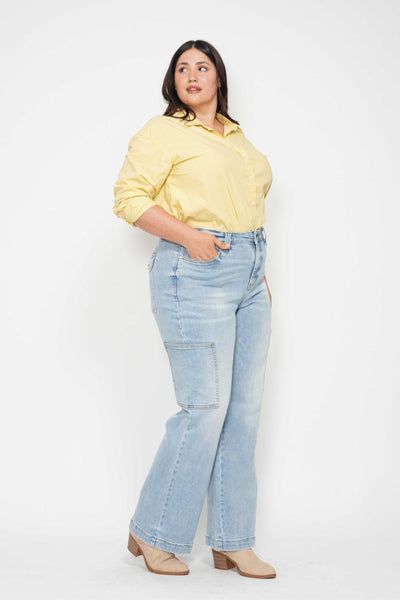 Judy Blue High Waist Cargo Wide Leg Denim 88924-Jeans-Sunshine and Wine Boutique