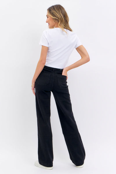 Judy Blue High Waist Black Pocket Straight Denim 88827-Jeans-Sunshine and Wine Boutique