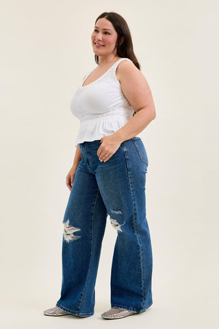 Judy Blue High Waist Rigid Magic Adjustable Tabs Column Straight Denim Jeans 881115