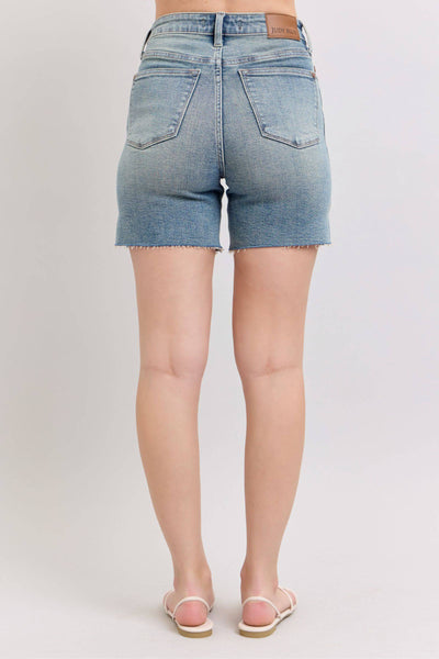 Judy Blue High Waist Vintage Wash Side Slit Denim Short 150296-Shorts-Sunshine and Wine Boutique