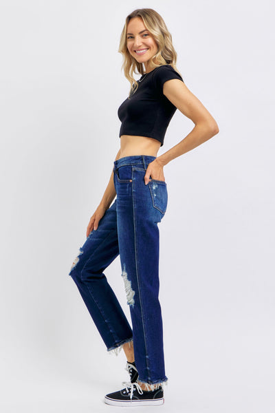 Judy Blue High Waist Rigid Magic Heavy Destroy Straight Jeans 88819-Jeans-Sunshine and Wine Boutique