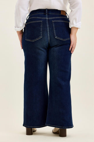 Judy Blue High Waist Lux Dark Twighlight Retro Wide Leg Denim Jeans 82748 - Petite