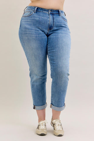 Judy Blue Mid Rise Boyfriend Denim Jeans 82703