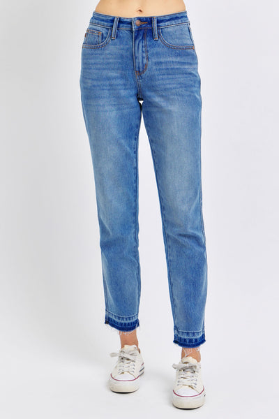 Judy Blue Mid Rise Rigid Magic Release Hem Boyfriend Denim 88818-Jeans-Sunshine and Wine Boutique