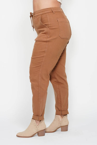 Judy Blue High Waist Garment Dyed Camel Double Cuff Jogger Denim 88857-Jeans-Sunshine and Wine Boutique