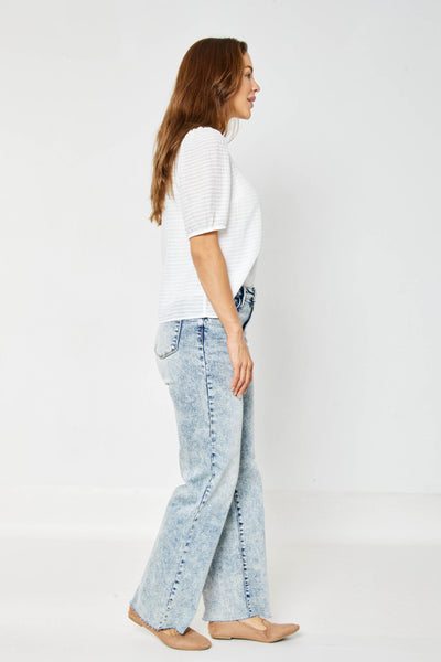 Judy Blue High Waist Mineral Wash Raw Hem Wide Leg Jeans 88828 - Exclusive-Jeans-Sunshine and Wine Boutique
