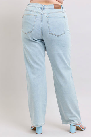 Judy Blue High Waist Rigid Magic Rhinestone Slits Detail Straight Denim Jeans 88954