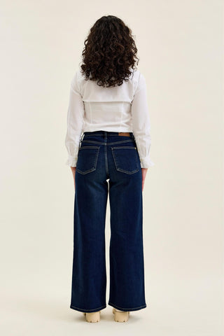 Judy Blue High Waist Lux Dark Twighlight Retro Wide Leg Denim Jeans 82748 - Petite