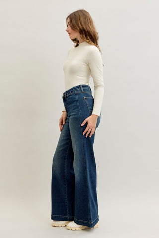 Judy Blue High Waist Front Welt Pockets Retro Wide Leg Denim Jeans 881023