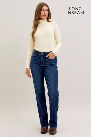 Judy Blue Mid Rise Dark Straight Denim Jeans 82679 - Inseam Options
