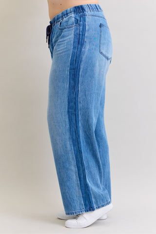 Judy Blue High Waist Wilhemina Elastic Waistband Drawstring & Side Panel Denim Jeans 881005