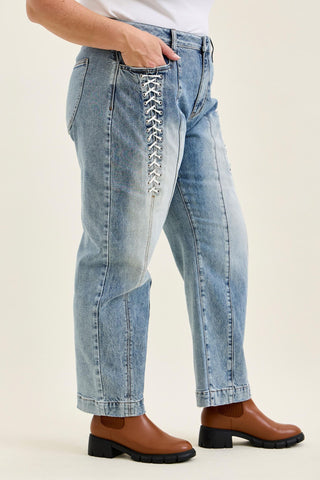 Judy Blue High Waist Rigid Magic Lace Up Marlow Arc Denim Jeans 881175