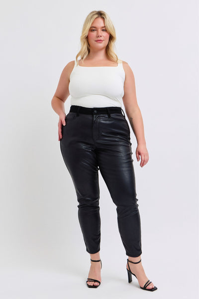 Judy Blue High Waist Faux Leather & Denim Jeans Skinny 88810-Jeans-Sunshine and Wine Boutique