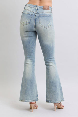 Judy Blue Mid Rise Tinted Pin Tack Detail Flare Denim Jeans 88655
