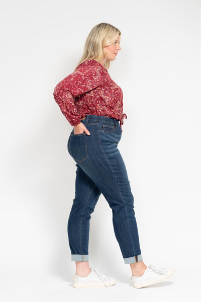 Judy Blue High Waist Pull On Double Cuff Slim Denim 88750-Jeans-Sunshine and Wine Boutique