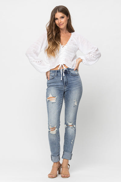 Judy Blue High Waist Heavy Destroy Tall Skinny Denim 82406-Jeans-Sunshine and Wine Boutique