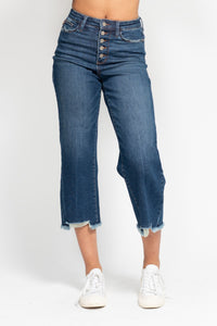 Judy Blue High Waist Button Fly Destroy Wide Leg Crop Denim Jeans 88887-Jeans-Sunshine and Wine Boutique