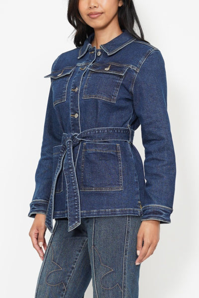 Judy Blue Mid Length Denim Utility Side Slit Jacket 7876-Jeans-Sunshine and Wine Boutique