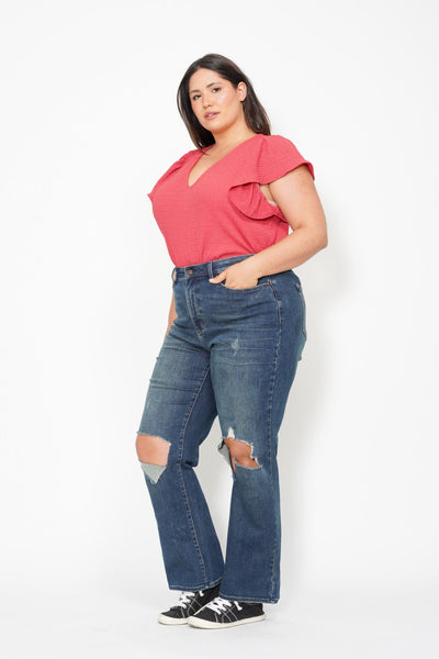 Judy Blue High Waist Knee Ripped Dad Denim 88680-Jeans-Sunshine and Wine Boutique