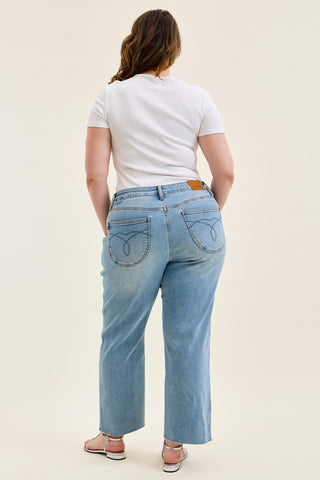 Judy Blue Mid Rise Bandana Loop Ankle Straight Denim Jeans 881120