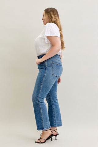 Judy Blue Mid Rise Rigid Magic Button Fly Slim Straight Denim Jeans 881011