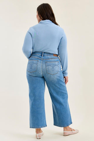 Judy Blue Mid Rise Claudia Ankle Wide Leg Denim Jeans 82738