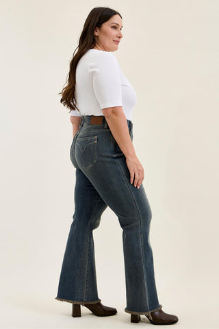 Judy Blue High Waist Double Button Vintage Grey Cast Daisy Bootcut Denim Jeans 82734