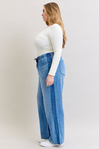 Judy Blue High Waist Wilhemina Elastic Waistband Drawstring & Side Panel Denim Jeans 881005