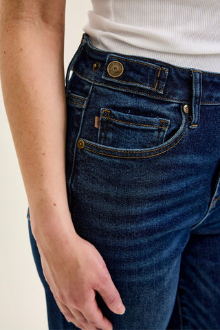 Judy Blue High Waist Adjustable Waistband Tabs Raw Hem Retro Wide Leg Denim Jeans 881114 - Petite