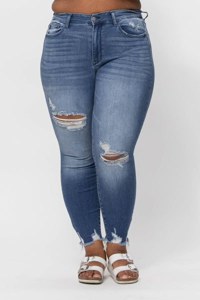 Judy Blue High Waist Destroyed Relaxed Fit Denim Jeans 82306-Jeans-Sunshine and Wine Boutique