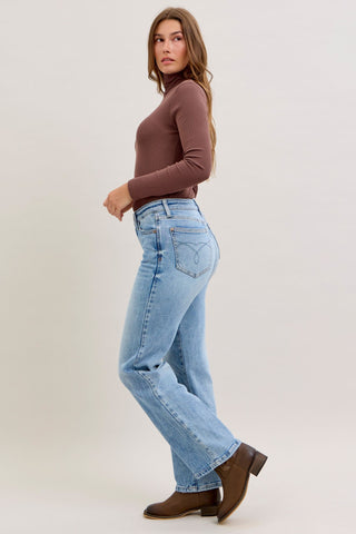 Judy Blue Mid Rise Rigid Magic Destroy Straight Denim Jeans 881060