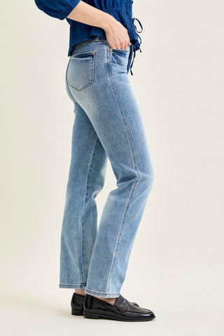 Judy Blue High Waist Tummy Control Contrast Wash Straight Denim Jeans 88794