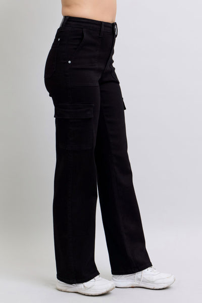 Judy Blue High Waist Cargo Wide Leg Black Denim Jeans 88886-Jeans-Sunshine and Wine Boutique