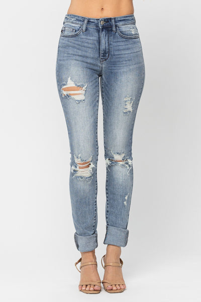 Judy Blue High Waist Heavy Destroy Tall Skinny Denim 82406-Jeans-Sunshine and Wine Boutique