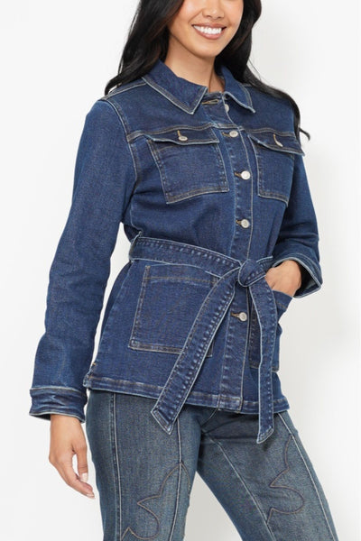 Judy Blue Mid Length Denim Utility Side Slit Jacket 7876-Jeans-Sunshine and Wine Boutique