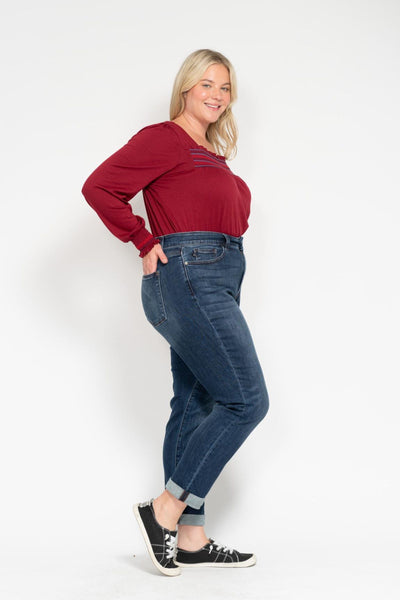 Judy Blue Basic Mid-Rise Cuffed Slim Denim 82428-Jeans-Sunshine and Wine Boutique