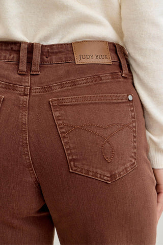 Judy Blue Mid Rise Garment Dyed Maple Utility Pocket Wide Leg Crop Denim Jeans 881017