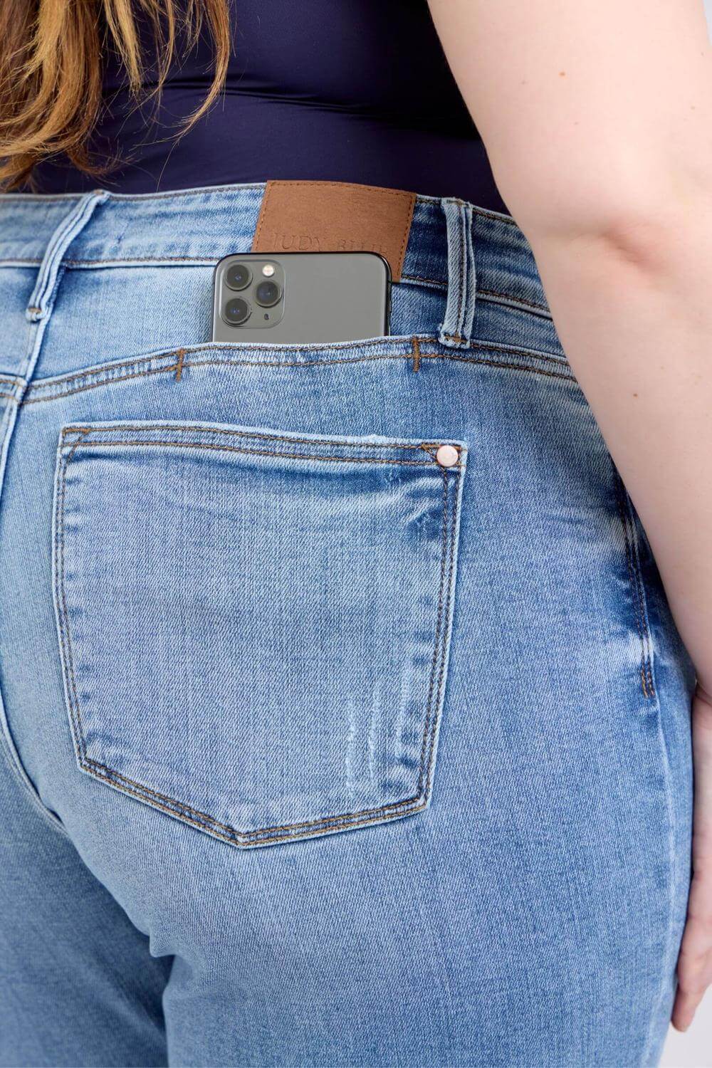 Judy Blue Mid Rise Vintage Wash Cell Phone Pocket Slim Denim