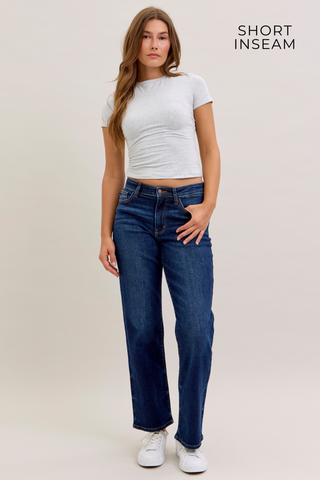 Judy Blue Mid Rise Dark Straight Denim Jeans 82679 - Inseam Options