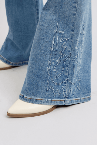 Judy Blue High Waist Western Embroidery Detail Flare Denim Jeans 88606