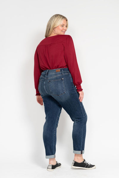 Judy Blue Basic Mid-Rise Cuffed Slim Denim 82428-Jeans-Sunshine and Wine Boutique