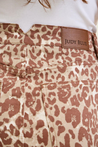 Judy Blue High Waist Rigid Magic Winter Leopard Denim Skirt 2845