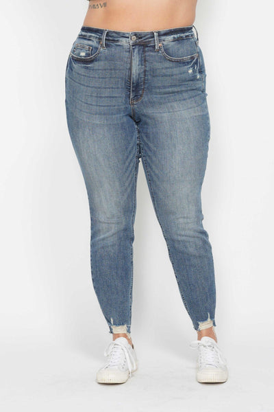 Judy Blue High Waist Tummy Control Vintage Wash Destroy Skinny Denim 88769-Jeans-Sunshine and Wine Boutique