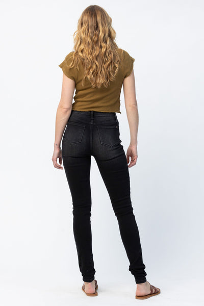 Judy Blue High Waist Un-cuffed Black Tall Skinny Denim Jeans 88450-Jeans-Sunshine and Wine Boutique