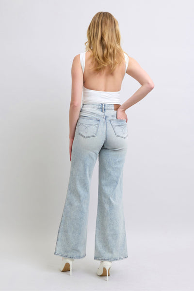 Judy Blue High Waist Tummy Control Retro Wide Leg Denim Jeans 88867-Jeans-Sunshine and Wine Boutique